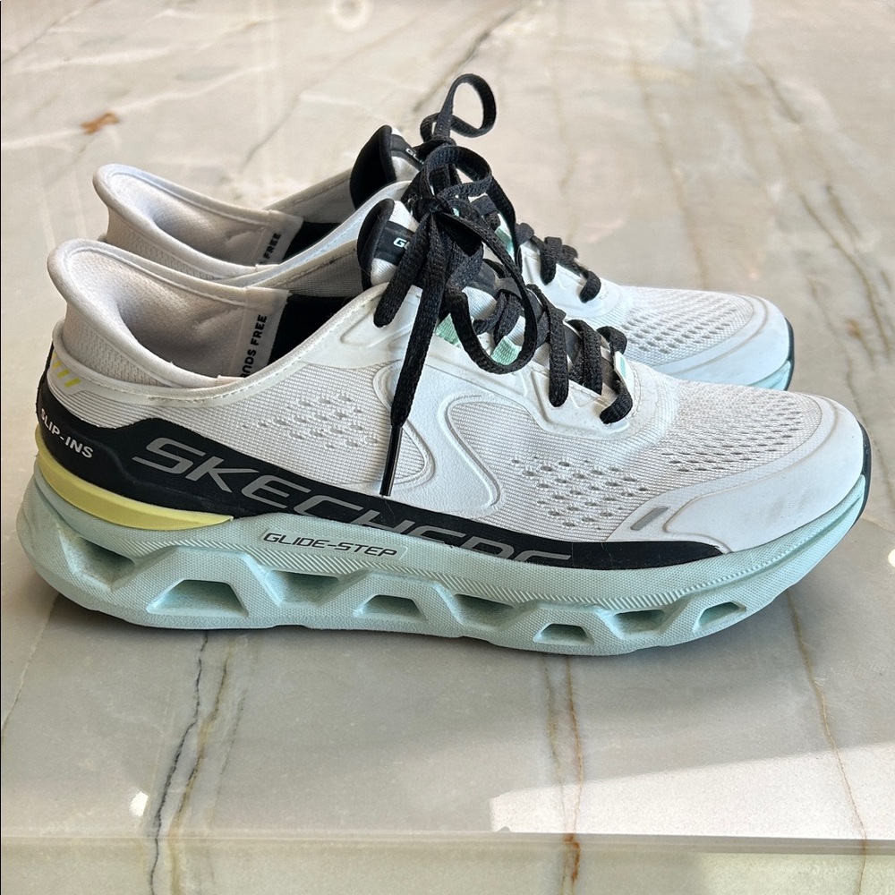 Skechers White and Black Glide Step Sneakers